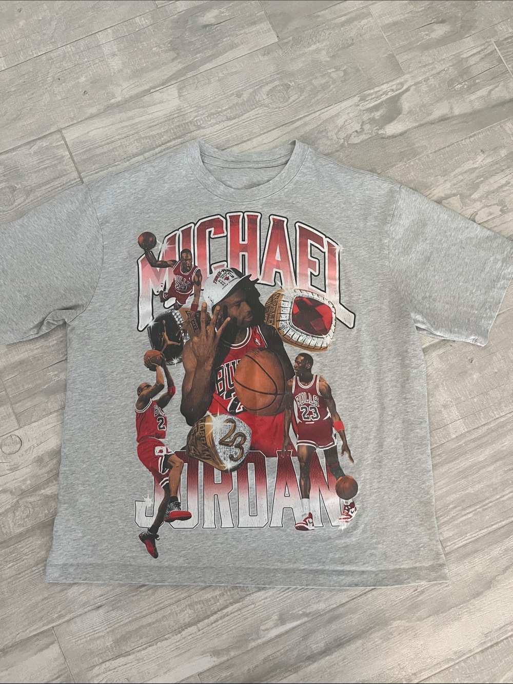 Jordan Gray T-Shirt with Red Jumpman Logo